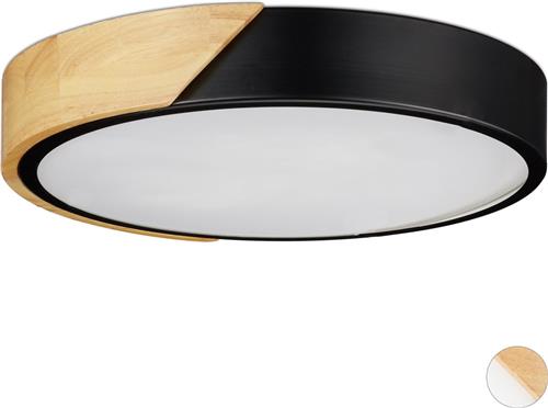 Relaxdays LED plafonnière rond - plafondlamp hout metaal - 18 W LED plafond lamp 5 x 30 cm - zwart
