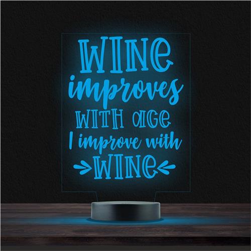 Led Lamp Met Gravering - RGB 7 Kleuren - Wine Improves With Age