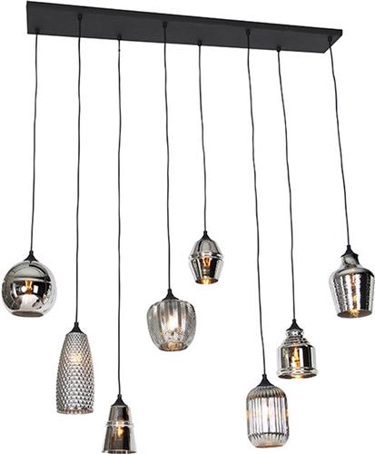 QAZQA hanne - Art Deco Hanglamp eettafel voor boven de eettafel | in eetkamer - 8 lichts - L 120 cm - Grijs - Woonkamer | Slaapkamer | Keuken