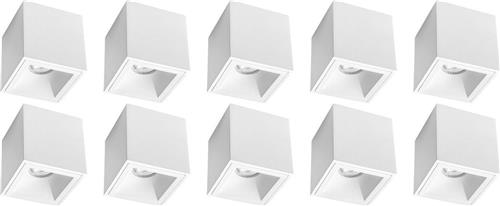Opbouwspot 10 Pack - Pragmi Cliron Pro - GU10 Fitting - Opbouw Vierkant - Mat Wit - Aluminium - Verdiept - Ø90mm