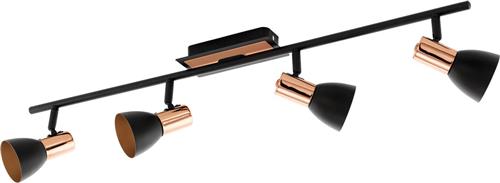 EGLO Barnham - Spot - 4 Lichts - Zwart, Koper