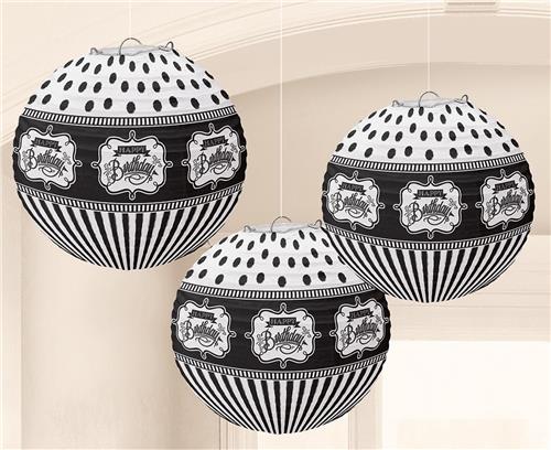 Amscan Lampionnen Happy Birthday Zwart/wit 24 Cm 3 Stuks