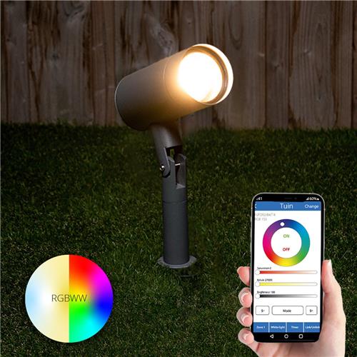 Antraciete tuinspot met grondpen - Milight GU10 spot - RGBWW - Draaibaar - Buitenlamp