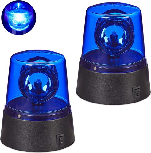 Relaxdays 2x LED zwaailicht blauw - batterijen - zwaailamp - feestverlichting reflectoren
