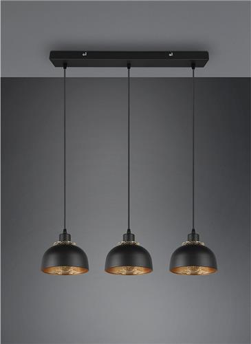 LED Hanglamp - Hangverlichting - Torna Palmo - E27 Fitting - 3-lichts - Rechthoek - Mat Zwart - Aluminium