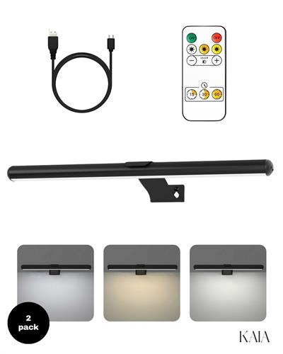 Set van 2 Oplaadbare Schilderijverlichting Extra Breed- Draadloze Wandlamp - Draadloze Schilderijverlichting Oplaadbaar - Touch en remote - Dimbaar LED 3000K/4000K/6500K - Oplaadbare Schilderijlamp Snoerloos - Sterke Accu Schilderijlamp - Zwart
