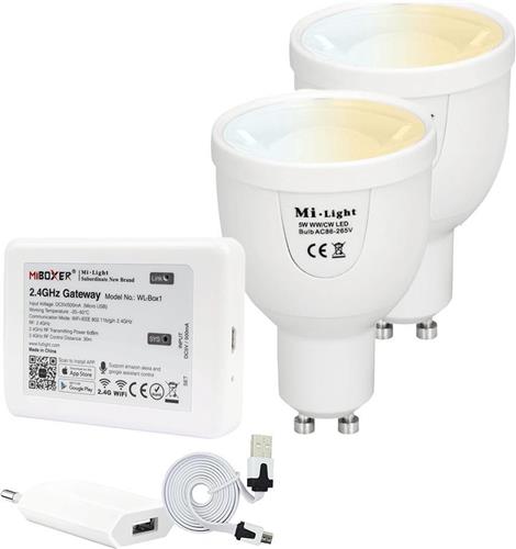 Milight starterspakket 4: 2xGU10 Dual White Wifi spot met Wifi module