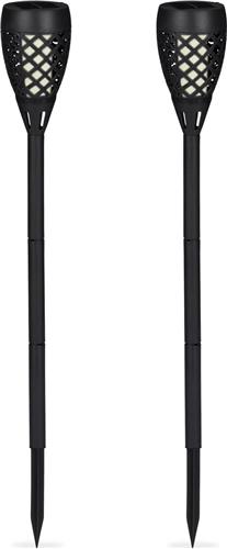 Relaxdays tuinfakkel solar set van 2 - buitenverlichting tuin - dansende vlammen - met grondpen - 78 cm