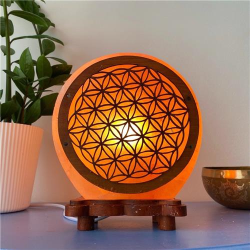 Green Tree Candle Tafellamp - Himalayan Salt Lamp Flower Of Life 5kg - Ø 20 Cm - E14 - Oranje