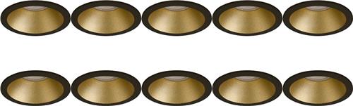 Spot Armatuur 10 Pack - Pragmi Pollon Pro - GU10 Inbouwspot - Rond - Zwart/Goud - Aluminium - Verdiept - Ø82mm