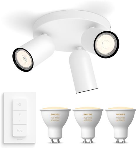 Philips Hue Pongee Opbouwspot (Wit) - Warm tot Koelwit Licht - Incl. Hue Dimmer Switch - Plafondspot met 3 Lichtpunten - GU10 - Hue White Ambiance