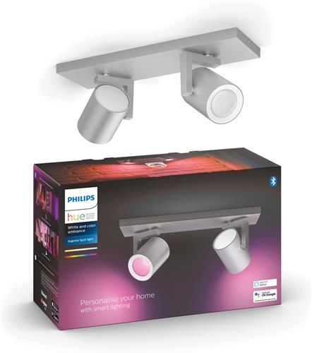 Philips Hue Argenta Opbouwspot - White and Color Ambiance - GU10 - 2 x 5,7W - Aluminium - Bluetooth