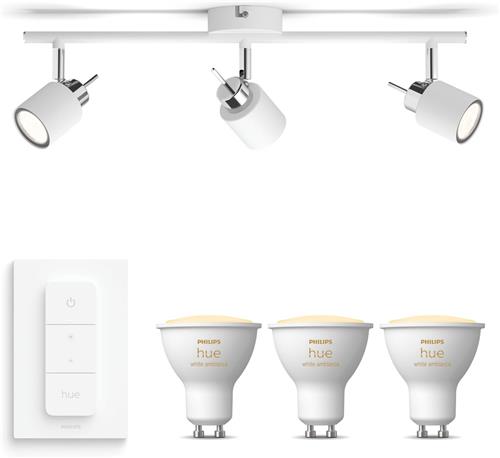 Philips Hue Meranti Opbouwspot (Wit) - Warm tot Koelwit Licht - Incl. Hue Dimmer Switch - Plafondspot met 3 Lichtpunten - GU10 - Hue White Ambiance