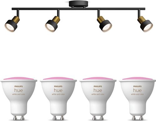 Philips Hue Conduit Opbouwspot (Zwart/Goud) - Wit en Gekleurd Licht - Plafondspot met 4 Lichtpunten - GU10 - Hue White and Color Ambiance