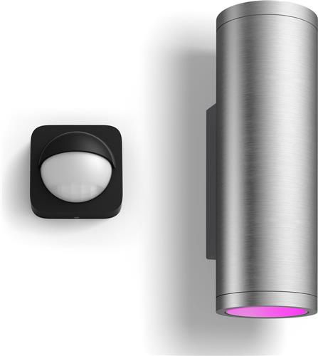 Philips Hue Appear Wandlamp voor Buiten Up en Down (Roestvrij Staal) - Buitenlamp met Bewegingssensor - Wit en Gekleurd Licht - Incl. 1 Hue Bewegingssensor voor Buiten - Hue White and Color Ambiance