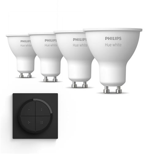 Philips Hue Uitbreidingspakket - GU10 - met 4 Spotjes - Warmwit Licht - Incl. 1 Hue Dial Switch (Zwart) - Hue White