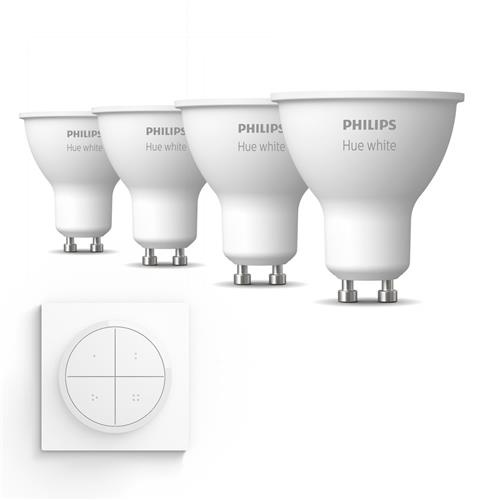Philips Hue Uitbreidingspakket - GU10 - met 4 Spotjes - Warmwit Licht - Incl. 1 Hue Dial Switch (Wit) - Hue White