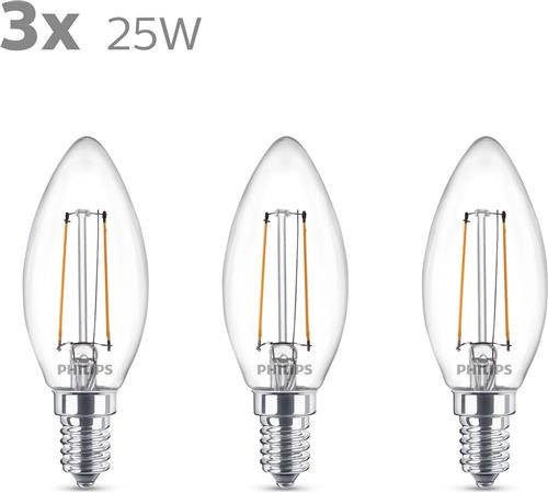Philips energiezuinige LED Kaars Transparant - 25 W - E14 - warmwit licht - 3 stuks - Bespaar op energiekosten