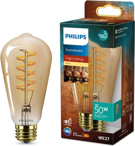 Philips Deco LED - SceneSwitch - 50W - E27 fitting - ST64 Edison lampvorm - Amberkleurige lamp