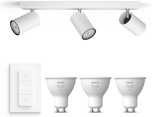 Philips Hue Kosipo Opbouwspot (Wit) - Warmwit Licht - Incl. Hue Dimmer Switch - Plafondspot met 3 Lichtpunten - GU10 - Hue White