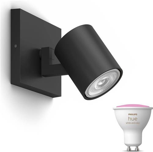 Philips Hue Runner Opbouwspot (Zwart) - Wit en Gekleurd Licht - Wandspot of Plafondspot met 1 Lichtpunt - GU10 - Hue White and Color Ambiance