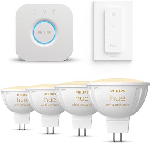 Philips Hue Starterspakket - GU5.3 - met 4 Spotjes (MR16) - 12V - Warm tot Koelwit Licht - Incl. 1 Hue Bridge - Hue White Ambiance