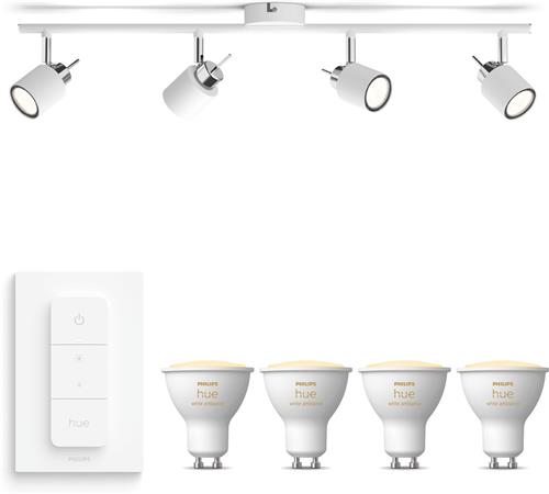 Philips Hue Meranti Opbouwspot (Wit) - Warm tot Koelwit Licht - Incl. Hue Dimmer Switch - Plafondspot met 4 Lichtpunten - GU10 - Hue White Ambiance