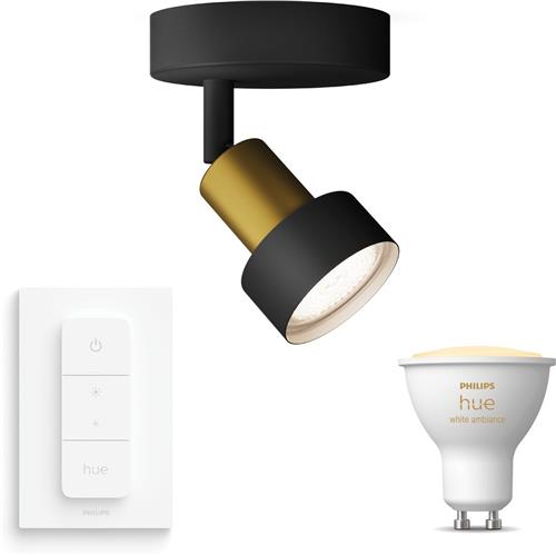 Philips Hue Conduit Opbouwspot (Zwart/Goud) - Warm tot Koelwit Licht - Incl. Hue Dimmer Switch - Wandspot of Plafondspot met 1 Lichtpunt - GU10 - Hue White Ambiance