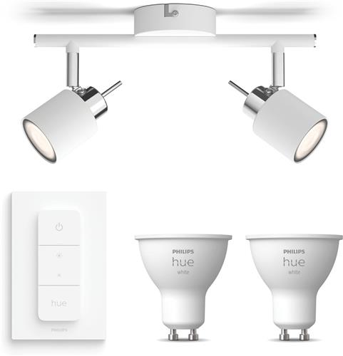 Philips Hue Meranti Opbouwspot (Wit) - Warmwit Licht - Incl. Hue Dimmer Switch - Plafondspot met 2 Lichtpunten - GU10 - Hue White