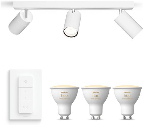 Philips Hue Idris Opbouwspot voor Badkamer (Wit) - Badkamerlamp - Warm tot Koelwit Licht - Incl. Hue Dimmer Switch - Plafondspot met 3 Lichtpunten - GU10 - Hue White Ambiance