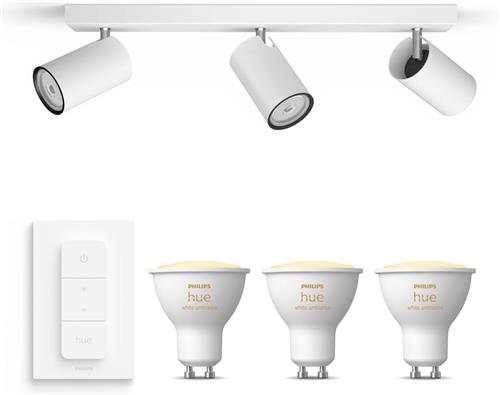 Philips Hue Kosipo Opbouwspot (Wit) - Warm tot Koelwit Licht - Incl. Hue Dimmer Switch - Plafondspot met 3 Lichtpunten - GU10 - Hue White Ambiance