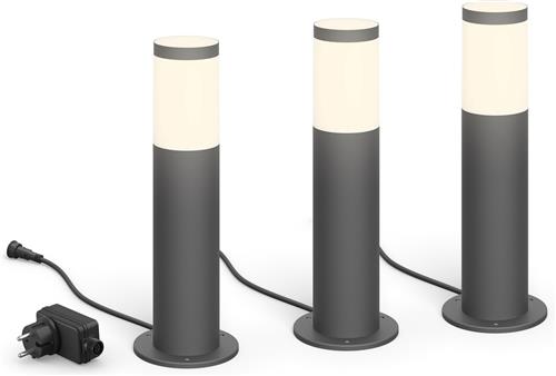 Philips LED Utrecht sokkellamp basisset voor buiten - laagspanning - antraciet - warmwit licht - 24 W - 3-pack