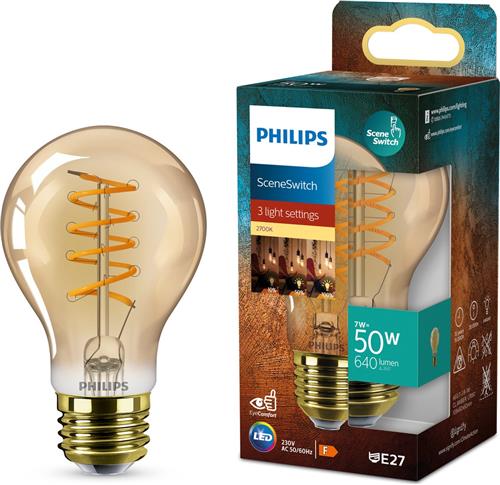 Philips Deco LED - SceneSwitch - 50W - E27 fitting - A60 Standaard lampvorm - Amberkleurige lamp
