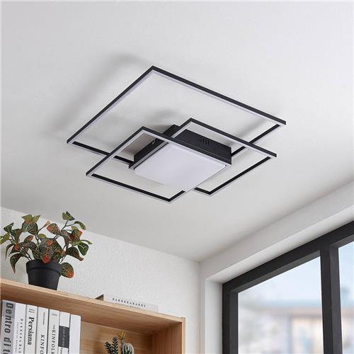 Lindby - LED plafondlamp - 1licht - Aluminium, ijzer, kunststof - H: 7.4 cm - zwart - Inclusief lichtbron
