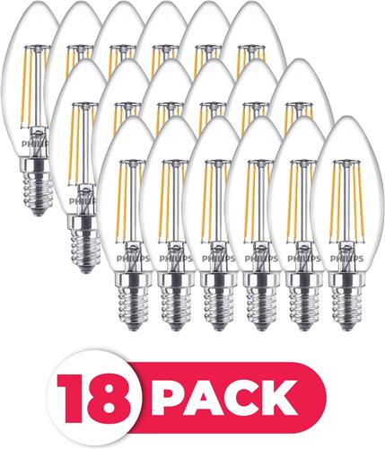 Philips LED Filament E14 - 4.3W (40W) - Neutraal Wit Licht - Niet Dimbaar - 18 stuks