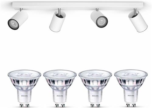 Philips Kosipo Opbouwspot (Wit) - Warmwit Licht - Plafondspot met 4 Lichtpunten - GU10 - SceneSwitch - Eenvoudig Dimbaar met Je Klassieke Schakelaar