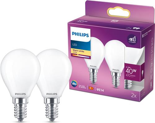 Philips energiezuinige LED Kogellamp Mat - 40 W - E14 - warmwit licht - 2 stuks - Bespaar op energiekosten