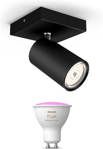 Philips Hue Kosipo Opbouwspot (Zwart) - Wit en Gekleurd Licht - Wandspot of Plafondspot met 1 Lichtpunt - GU10 - Hue White and Color Ambiance