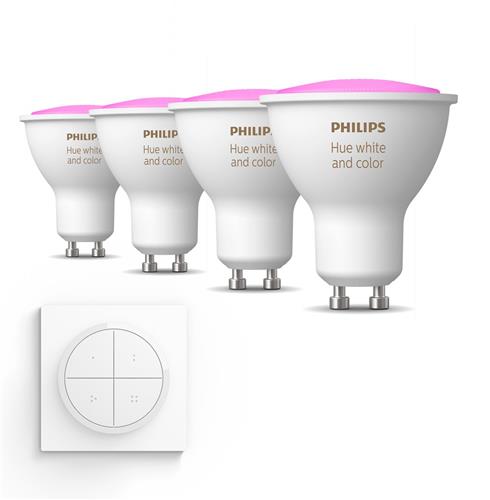 Philips Hue Uitbreidingspakket - GU10 - met 4 Spotjes - Wit en Gekleurd Licht - Incl. 1 Hue Dial Switch (Wit) - Hue White and Color Ambiance
