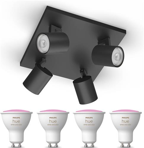 Philips Hue Runner Opbouwspot (Zwart) - Wit en Gekleurd Licht - Plafondspot met 4 Lichtpunten - GU10 - Hue White and Color Ambiance