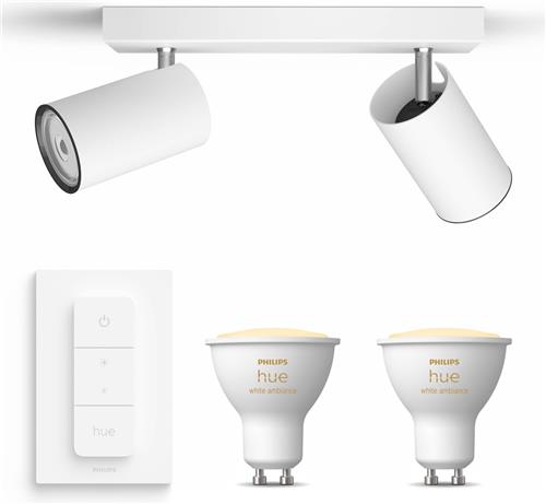 Philips Hue Kosipo Opbouwspot (Wit) - Warm tot Koelwit Licht - Incl. Hue Dimmer Switch - Plafondspot met 2 Lichtpunten - GU10 - Hue White Ambiance