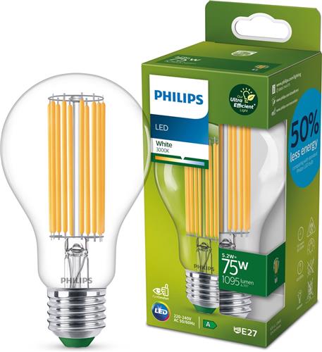 Philips Ultra Efficient LED lamp Transparant - 75 W - E27 - Wit licht