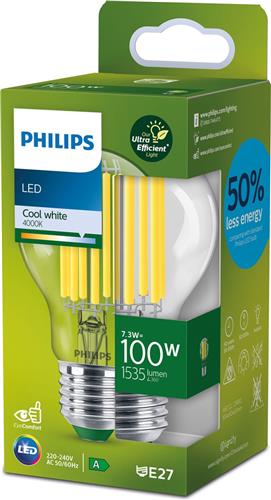 Philips Ultra Efficient LED lamp Transparant - 100 W - E27 - Koelwit licht