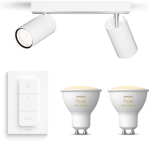 Philips Hue Idris Opbouwspot voor Badkamer (Wit) - Badkamerlamp - Warm tot Koelwit Licht - Incl. Hue Dimmer Switch - Plafondspot met 2 Lichtpunten - GU10 - Hue White Ambiance