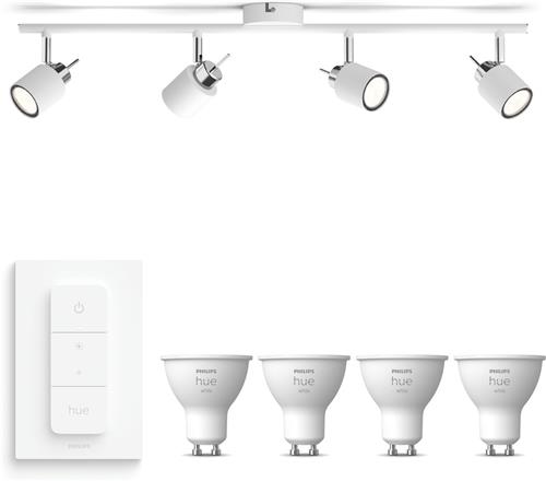 Philips Hue Meranti Opbouwspot (Wit) - Warmwit Licht - Incl. Hue Dimmer Switch - Plafondspot met 4 Lichtpunten - GU10 - Hue White