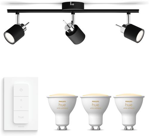 Philips Hue Meranti Opbouwspot (Zwart) - Warm tot Koelwit Licht - Incl. Hue Dimmer Switch - Plafondspot met 3 Lichtpunten - GU10 - Hue White Ambiance