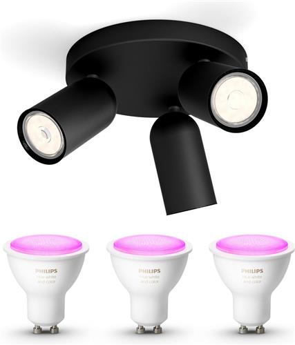 Philips Hue Pongee Opbouwspot (Zwart) - Wit en Gekleurd Licht - Plafondspot met 3 Lichtpunten - GU10 - Hue White and Color Ambiance