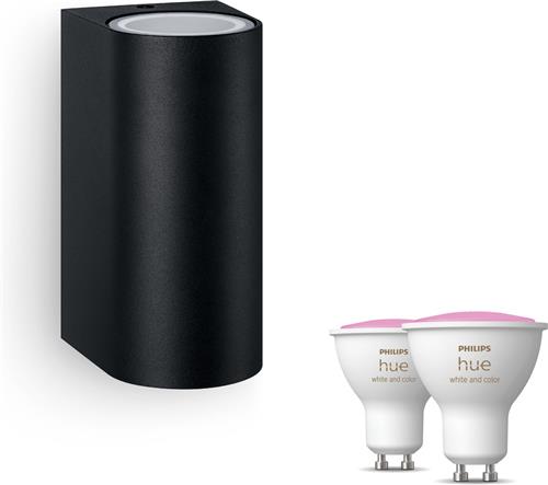 Philips Hue Nightingale Wandlamp voor Buiten Up & Down (Zwart) - Buitenlamp - GU10 - Wit en Gekleurd Licht - Hue White and Color Ambiance