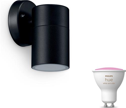 Philips Hue Kylis Wandlamp voor Buiten Neerwaarts (Zwart) - Buitenlamp - GU10 - Wit en Gekleurd Licht - Hue White and Color Ambiance
