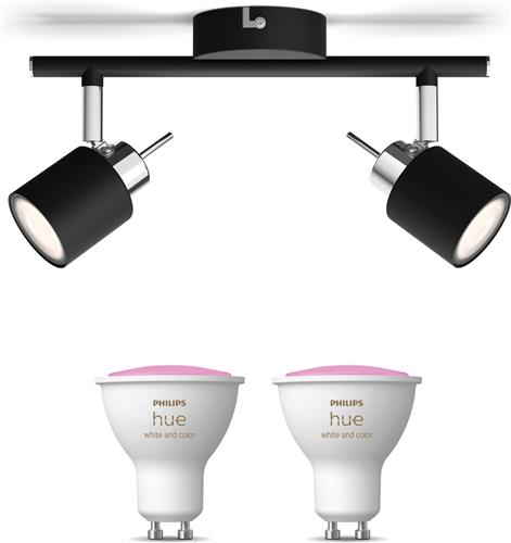 Philips Hue Meranti Opbouwspot (Zwart) - Wit en Gekleurd Licht - Plafondspot met 2 Lichtpunten - GU10 - Hue White and Color Ambiance